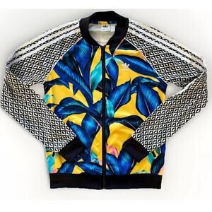 Adidas X Farm Rio Limited‎ Edition Track Jacket Size S Tropical Blue Yellow Leaf